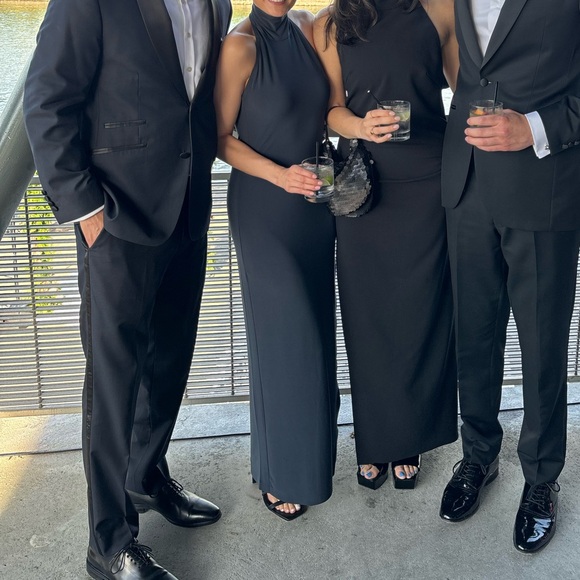 Norma Kamali Halter Turtle Side Slit Gown in Pewter - Picture 6 of 11